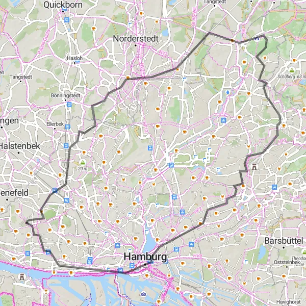 Map miniature of "Northeastern Loop" cycling inspiration in Hamburg, Germany. Generated by Tarmacs.app cycling route planner
