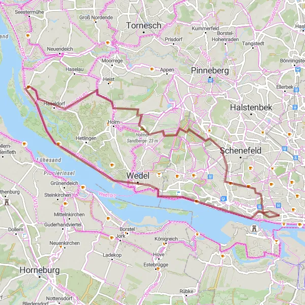 Map miniature of "Elbe Gravel Adventure" cycling inspiration in Hamburg, Germany. Generated by Tarmacs.app cycling route planner