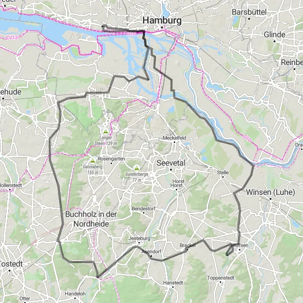 Karten-Miniaturansicht der Radinspiration "Altona nach Jesteburg" in Hamburg, Germany. Erstellt vom Tarmacs.app-Routenplaner für Radtouren