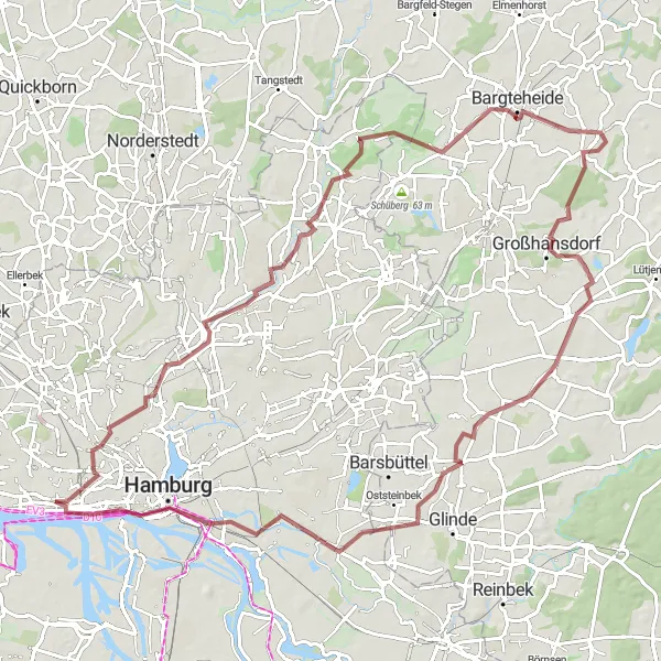 Map miniature of "Ultimate Gravel Adventure" cycling inspiration in Hamburg, Germany. Generated by Tarmacs.app cycling route planner