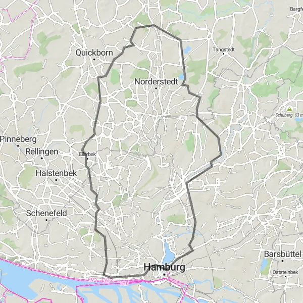 Map miniature of "Around Ottensen: The Ellerbek Loop" cycling inspiration in Hamburg, Germany. Generated by Tarmacs.app cycling route planner