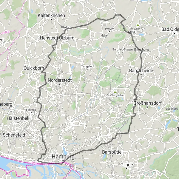 Map miniature of "Challenging Adventure: Hamburg to Ahrensburg" cycling inspiration in Hamburg, Germany. Generated by Tarmacs.app cycling route planner