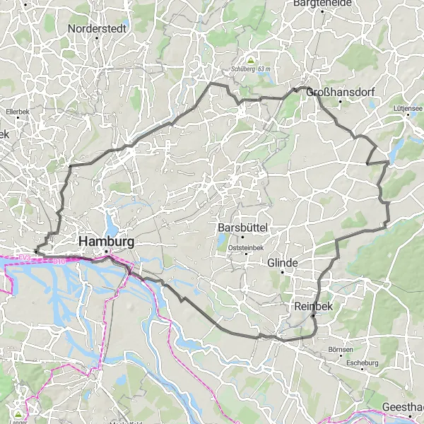 Map miniature of "The Rural Adventure" cycling inspiration in Hamburg, Germany. Generated by Tarmacs.app cycling route planner