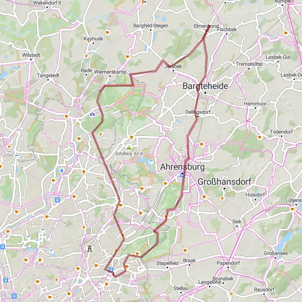 Karten-Miniaturansicht der Radinspiration "Radtour durch grüne Oasen und charmante Dörfer in der Nähe von Rahlstedt" in Hamburg, Germany. Erstellt vom Tarmacs.app-Routenplaner für Radtouren