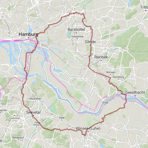 Karten-Miniaturansicht der Radinspiration "Abenteuerliche Gravel-Tour durch Hamburg" in Hamburg, Germany. Erstellt vom Tarmacs.app-Routenplaner für Radtouren