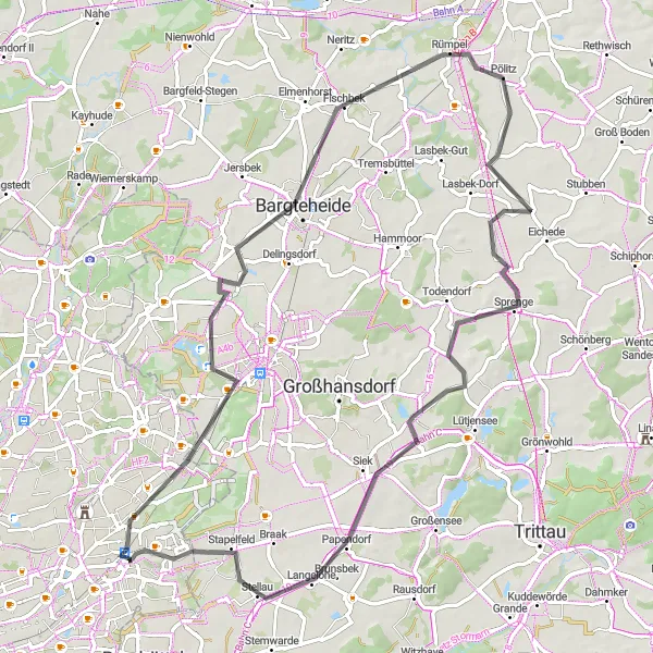 Map miniature of "Hamburg Countryside Tour" cycling inspiration in Hamburg, Germany. Generated by Tarmacs.app cycling route planner