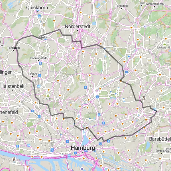 Map miniature of "The Wandsbek Adventure" cycling inspiration in Hamburg, Germany. Generated by Tarmacs.app cycling route planner