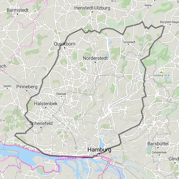 Map miniature of "Tangstedt and Quickborn Cycling Route" cycling inspiration in Hamburg, Germany. Generated by Tarmacs.app cycling route planner