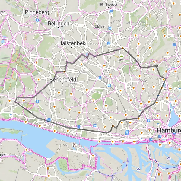 Karten-Miniaturansicht der Radinspiration "Kurze Stadtrunde durch Hamburg" in Hamburg, Germany. Erstellt vom Tarmacs.app-Routenplaner für Radtouren