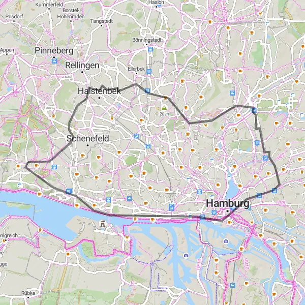 Map miniature of "Ellerbek to Rissen Cycling Route" cycling inspiration in Hamburg, Germany. Generated by Tarmacs.app cycling route planner