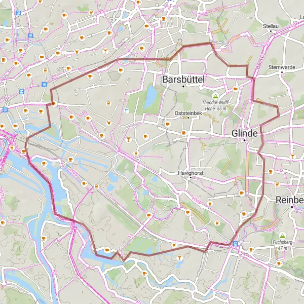 Map miniature of "Scenic Gravel Delights of Hamburg" cycling inspiration in Hamburg, Germany. Generated by Tarmacs.app cycling route planner