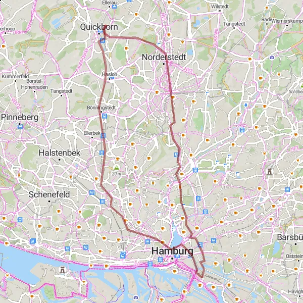 Karten-Miniaturansicht der Radinspiration "Gravel-Abenteuer rund um Hamburg" in Hamburg, Germany. Erstellt vom Tarmacs.app-Routenplaner für Radtouren