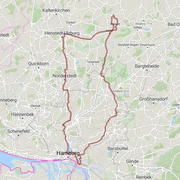 Map miniature of "Hamburg to Wandsbek Gravel Adventure" cycling inspiration in Hamburg, Germany. Generated by Tarmacs.app cycling route planner