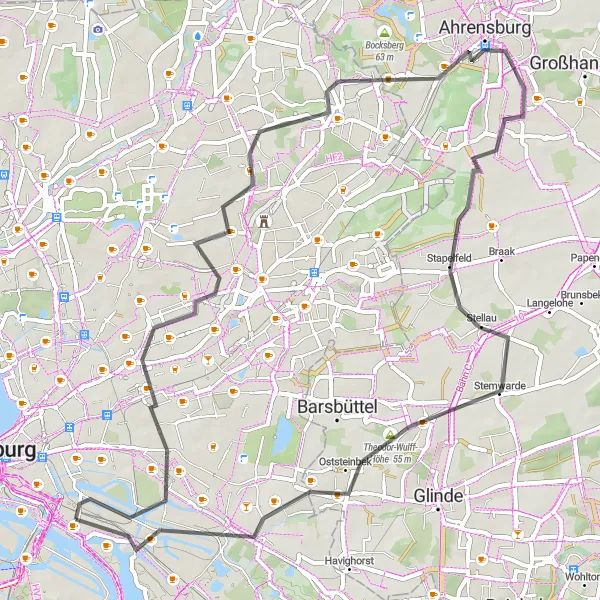 Map miniature of "Wandsbek and Ahrensburg Loop" cycling inspiration in Hamburg, Germany. Generated by Tarmacs.app cycling route planner