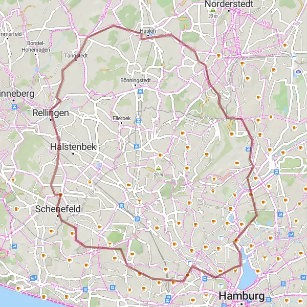Map miniature of "Rellingen Gravel Loop" cycling inspiration in Hamburg, Germany. Generated by Tarmacs.app cycling route planner