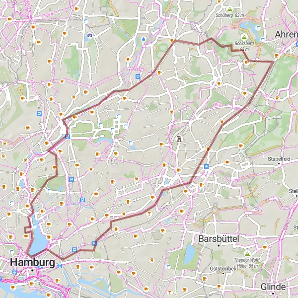Map miniature of "Off-Road Adventure through Winterhude and Sasel" cycling inspiration in Hamburg, Germany. Generated by Tarmacs.app cycling route planner