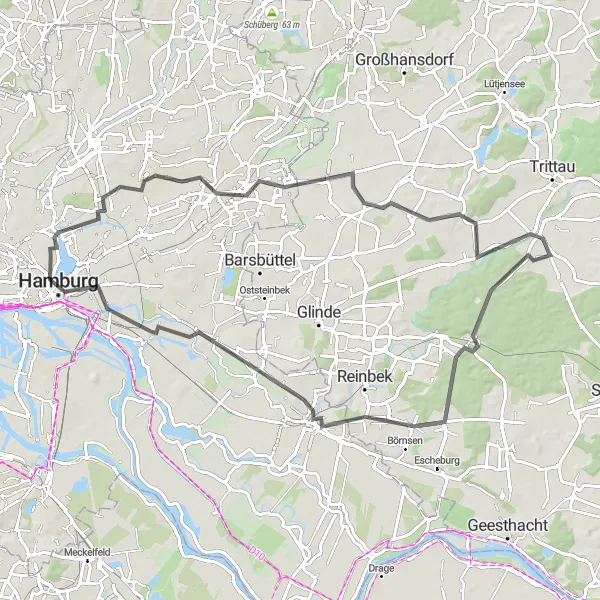 Map miniature of "Road Cycling Exploration from Rotherbaum to Bergedorf" cycling inspiration in Hamburg, Germany. Generated by Tarmacs.app cycling route planner