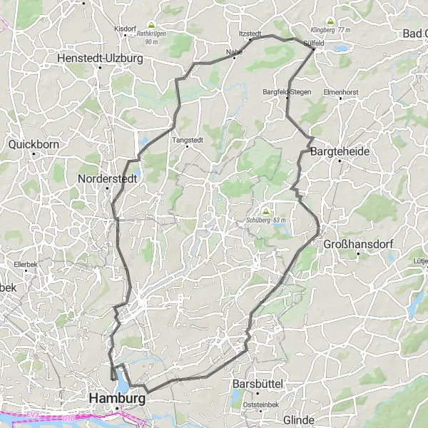 Karten-Miniaturansicht der Radinspiration "Alsterdorf und Ahrensburg Straßentour" in Hamburg, Germany. Erstellt vom Tarmacs.app-Routenplaner für Radtouren
