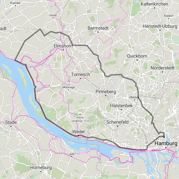 Karten-Miniaturansicht der Radinspiration "Altona und Bönningstedt Rundtour" in Hamburg, Germany. Erstellt vom Tarmacs.app-Routenplaner für Radtouren