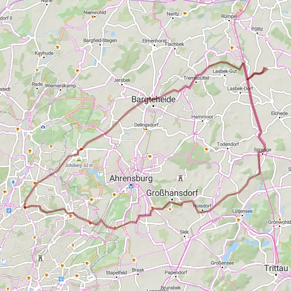 Karten-Miniaturansicht der Radinspiration "Abenteuerliche Gravel-Tour durch Schüberg und Hoisdorf" in Hamburg, Germany. Erstellt vom Tarmacs.app-Routenplaner für Radtouren