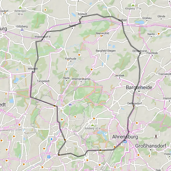 Map miniature of "Bergstedt and Beyond" cycling inspiration in Hamburg, Germany. Generated by Tarmacs.app cycling route planner