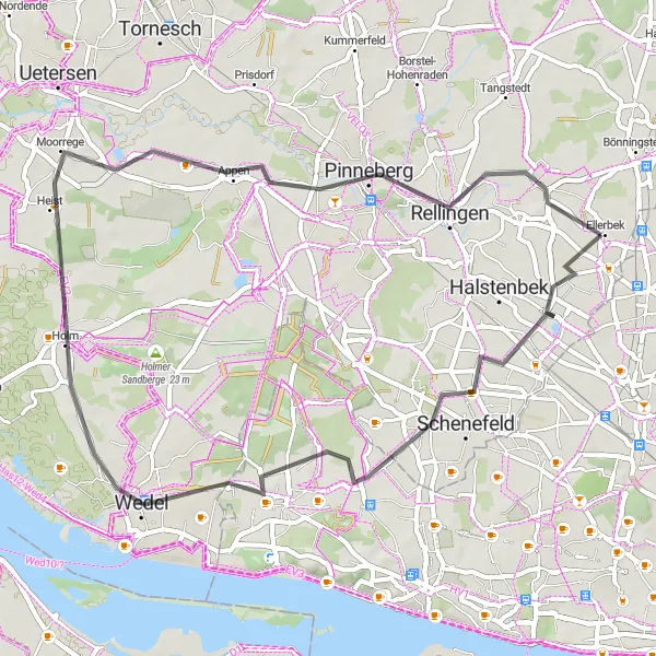 Karten-Miniaturansicht der Radinspiration "Rundweg Ellerbek-Wedel-Pinneberg" in Hamburg, Germany. Erstellt vom Tarmacs.app-Routenplaner für Radtouren