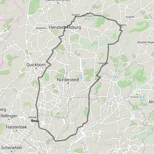 Karten-Miniaturansicht der Radinspiration "Road-Tour nach Hasloh und Kisdorf" in Hamburg, Germany. Erstellt vom Tarmacs.app-Routenplaner für Radtouren