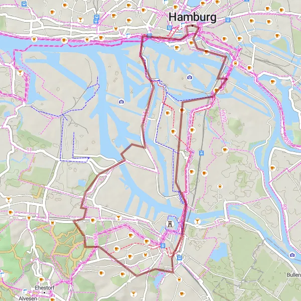 Map miniature of "Chilehaus and Hamburg" cycling inspiration in Hamburg, Germany. Generated by Tarmacs.app cycling route planner