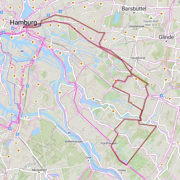 Karten-Miniaturansicht der Radinspiration "Gravel-Tour durch Hamburgs grüne Oasen" in Hamburg, Germany. Erstellt vom Tarmacs.app-Routenplaner für Radtouren