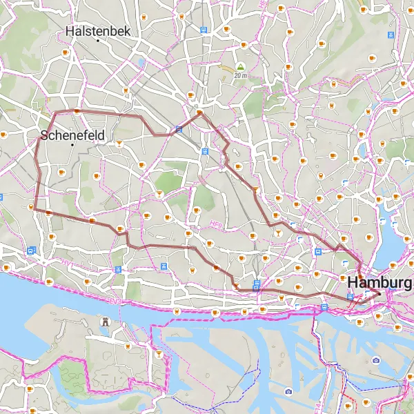 Karten-Miniaturansicht der Radinspiration "Hamburg Harbor Gravel Loop" in Hamburg, Germany. Erstellt vom Tarmacs.app-Routenplaner für Radtouren