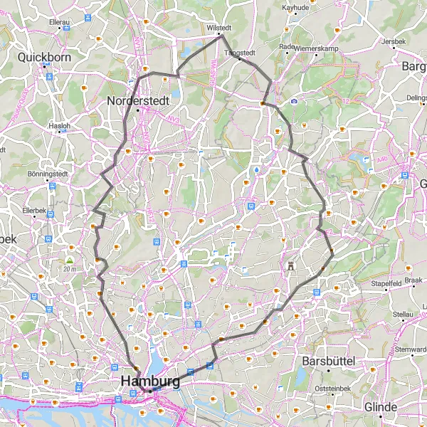 Map miniature of "Miniature Wonderland and St. Georg Road Cycling Route" cycling inspiration in Hamburg, Germany. Generated by Tarmacs.app cycling route planner