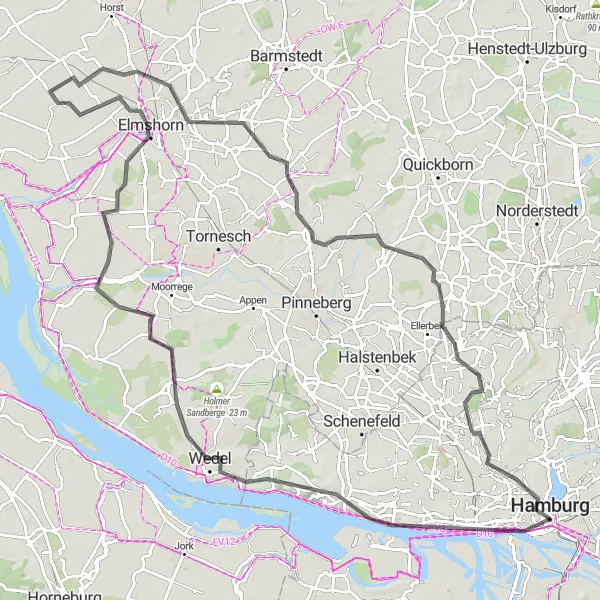 Map miniature of "Scenic Altona to St. Petri Road Cycling Adventure" cycling inspiration in Hamburg, Germany. Generated by Tarmacs.app cycling route planner