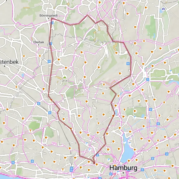 Map miniature of "Gravel Scenic Tour of Hamburg" cycling inspiration in Hamburg, Germany. Generated by Tarmacs.app cycling route planner