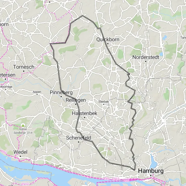 Map miniature of "Hamburg Road Cycling Adventure" cycling inspiration in Hamburg, Germany. Generated by Tarmacs.app cycling route planner