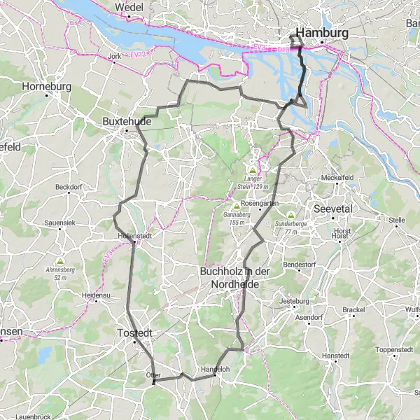 Map miniature of "The Countryside Exploration" cycling inspiration in Hamburg, Germany. Generated by Tarmacs.app cycling route planner
