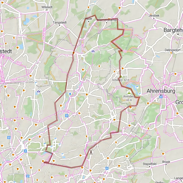 Map miniature of "Loop through Lemsahl-Mellingstedt, Hoisbüttel, and Farmsen-Berne" cycling inspiration in Hamburg, Germany. Generated by Tarmacs.app cycling route planner