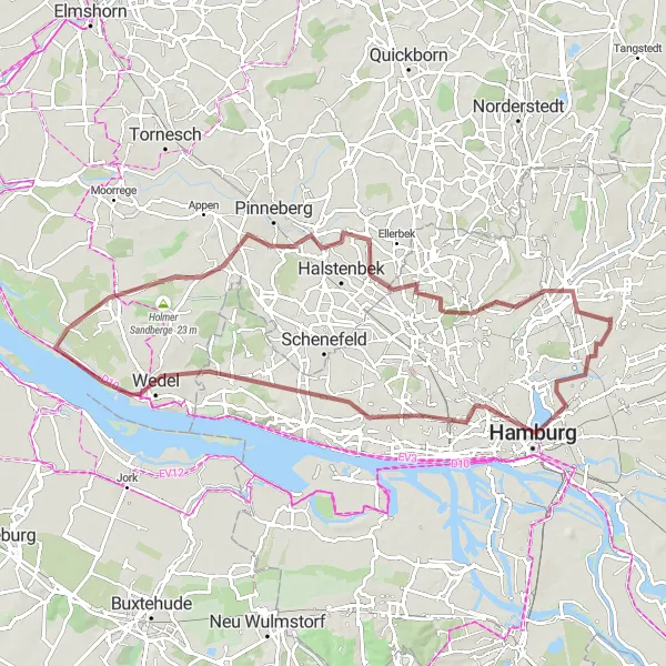 Map miniature of "Hamburg Gravel Adventure" cycling inspiration in Hamburg, Germany. Generated by Tarmacs.app cycling route planner