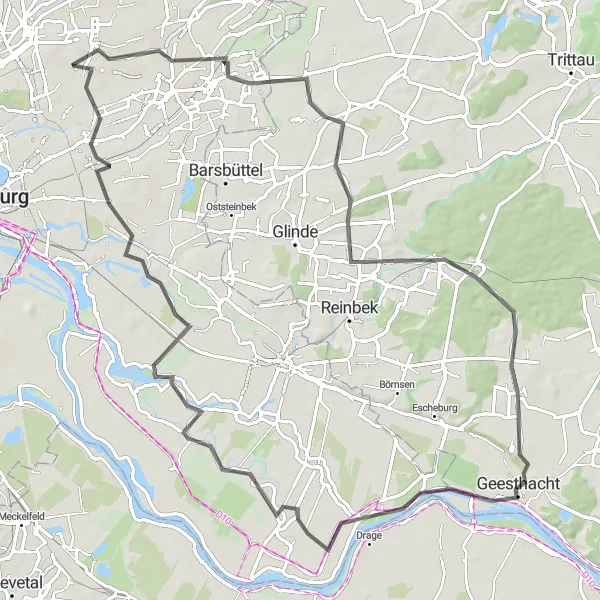 Map miniature of "Discover the Hamburg Hinterland" cycling inspiration in Hamburg, Germany. Generated by Tarmacs.app cycling route planner