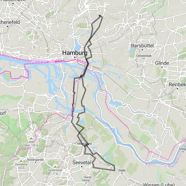 Map miniature of "Hammerbrook to Barmbek-Süd Loop" cycling inspiration in Hamburg, Germany. Generated by Tarmacs.app cycling route planner