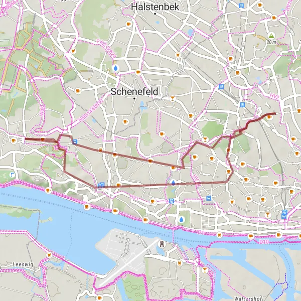 Karten-Miniaturansicht der Radinspiration "Kurze Gravel-Tour mit Panoramablick" in Hamburg, Germany. Erstellt vom Tarmacs.app-Routenplaner für Radtouren