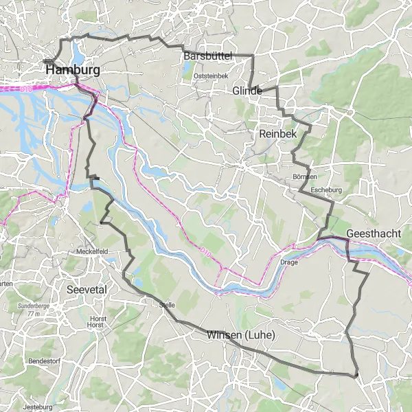 Map miniature of "Around Hamburg Scenic Route" cycling inspiration in Hamburg, Germany. Generated by Tarmacs.app cycling route planner