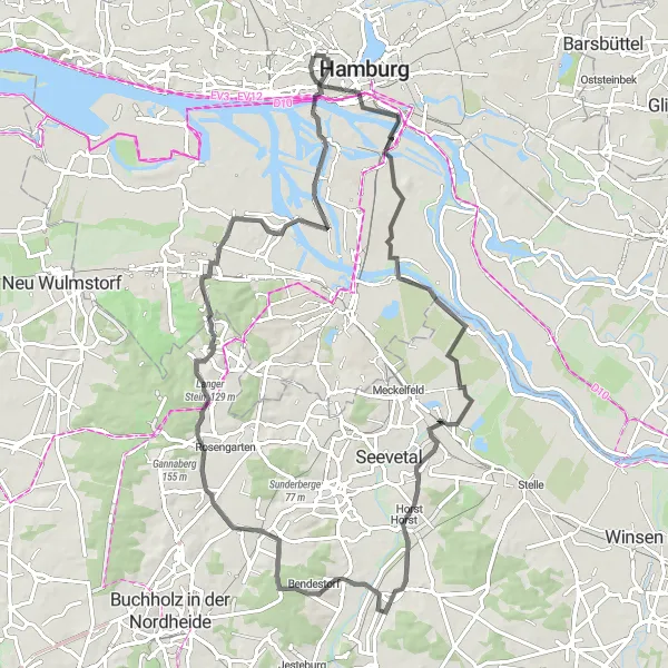 Map miniature of "Hamburg Road Adventure" cycling inspiration in Hamburg, Germany. Generated by Tarmacs.app cycling route planner