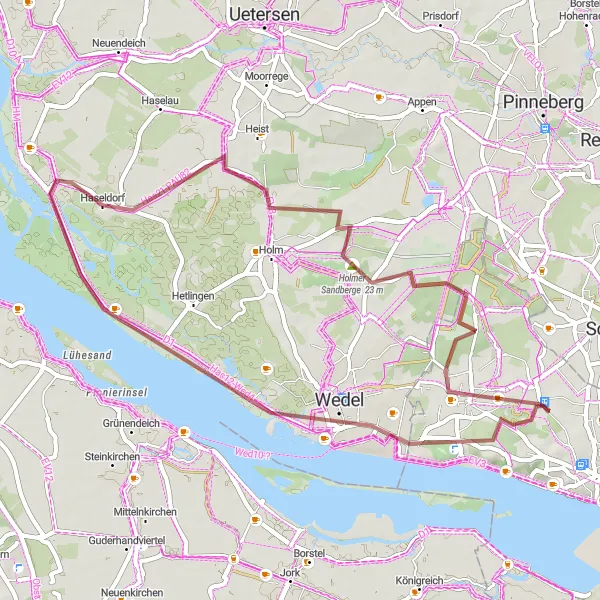 Karten-Miniaturansicht der Radinspiration "Gravel-Route von Sülldorf nach Wedel und Haseldorf" in Hamburg, Germany. Erstellt vom Tarmacs.app-Routenplaner für Radtouren
