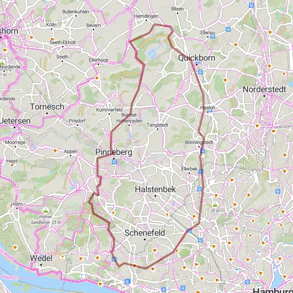 Karten-Miniaturansicht der Radinspiration "Gravel Tour durch Pinneberg und Osdorf" in Hamburg, Germany. Erstellt vom Tarmacs.app-Routenplaner für Radtouren