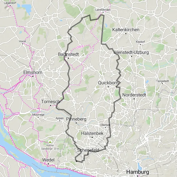 Karten-Miniaturansicht der Radinspiration "Rundtour durch Sülldorf und Hasloh" in Hamburg, Germany. Erstellt vom Tarmacs.app-Routenplaner für Radtouren