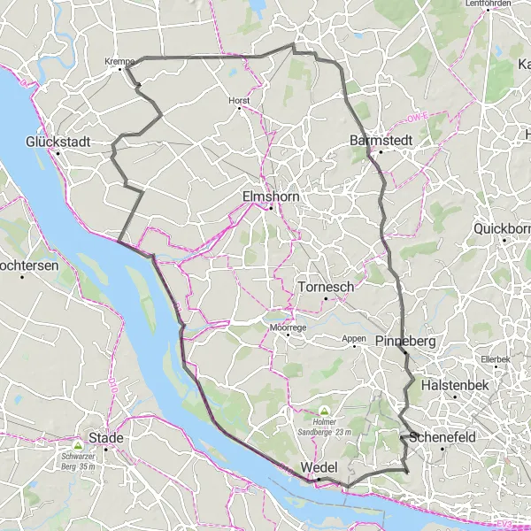 Map miniature of "Elbe River Scenic Road" cycling inspiration in Hamburg, Germany. Generated by Tarmacs.app cycling route planner