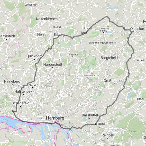 Map miniature of "Sülldorf to Oststeinbek Discovery Ride" cycling inspiration in Hamburg, Germany. Generated by Tarmacs.app cycling route planner