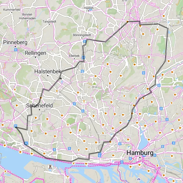 Map miniature of "Sülldorf Altona Loop" cycling inspiration in Hamburg, Germany. Generated by Tarmacs.app cycling route planner