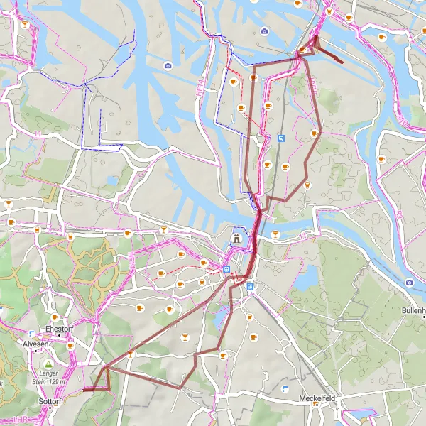 Map miniature of "Wilhelmsburg Gravel Loop" cycling inspiration in Hamburg, Germany. Generated by Tarmacs.app cycling route planner