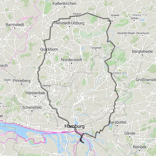 Map miniature of "The Himmelsberg Challenge: A Road Cycling Adventure" cycling inspiration in Hamburg, Germany. Generated by Tarmacs.app cycling route planner